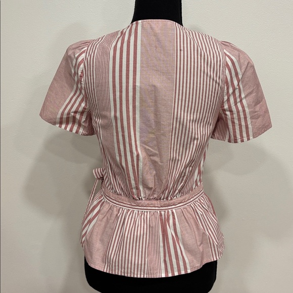 MADEWELL NEW ruffle hem soft pink Striped Wrap Top XXS - Picture 4 of 4